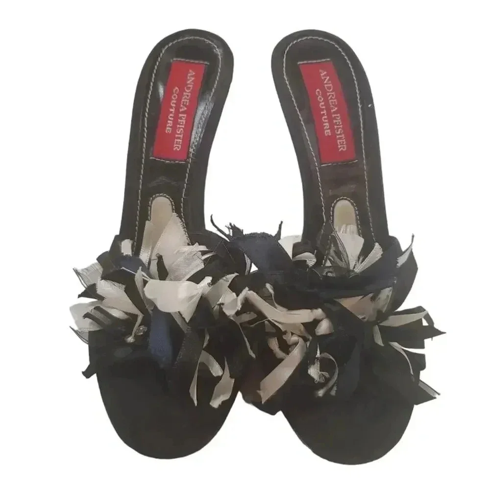 ANDREA PFISTER Ribbon & Rhinestone Sexy Party Heels Sandals Sz 40.5 - Picture 3 of 6